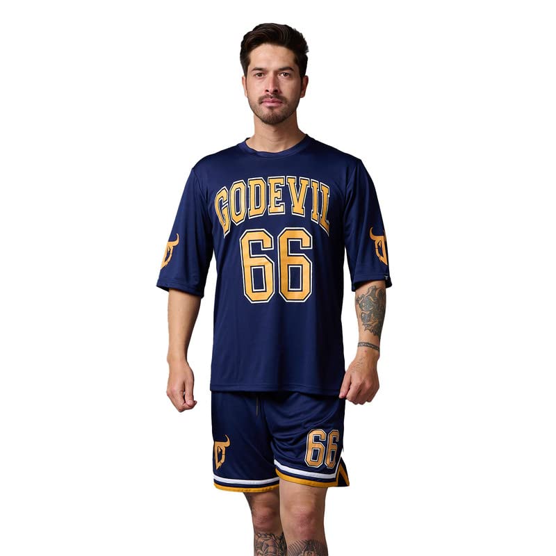 Go Devil Men's Oversized Soft Cotton Printed T-Shirts with Pajama Shorts Night Suit Cord Set - Stylish Comfort for Men's Nightwear