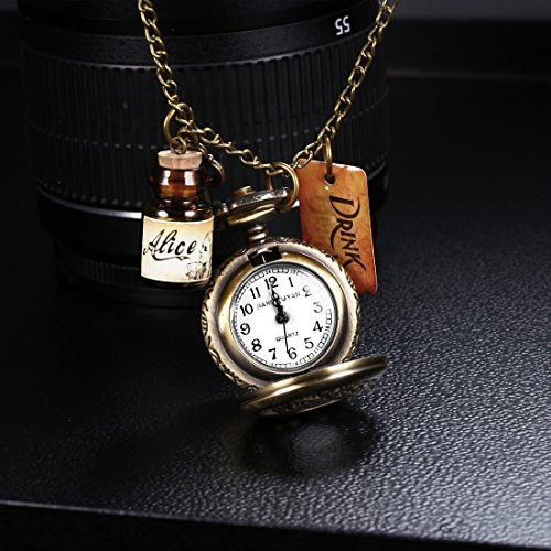 Preisvergleich Produktbild Lanbinxiang@ Retro-Schlüssel des runden Zifferblattbronzemusters, das dekorative Quarz-Taschenuhr der Flasche und Legierungskette wünscht Mode