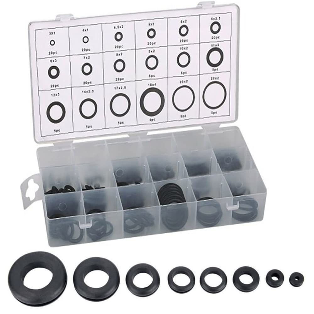 SagaSave225Pcs Rubber O-Ring Assortment Kit Set with Storage Case 18 Sizes Sealing Gasket Washers Rings for Piping Motors Hydraulics Plumbing Black