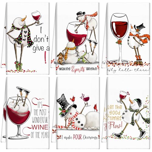 Hosuly 6 Pcs Christmas Snowman Wine Kitchen Towels Winter Decoration