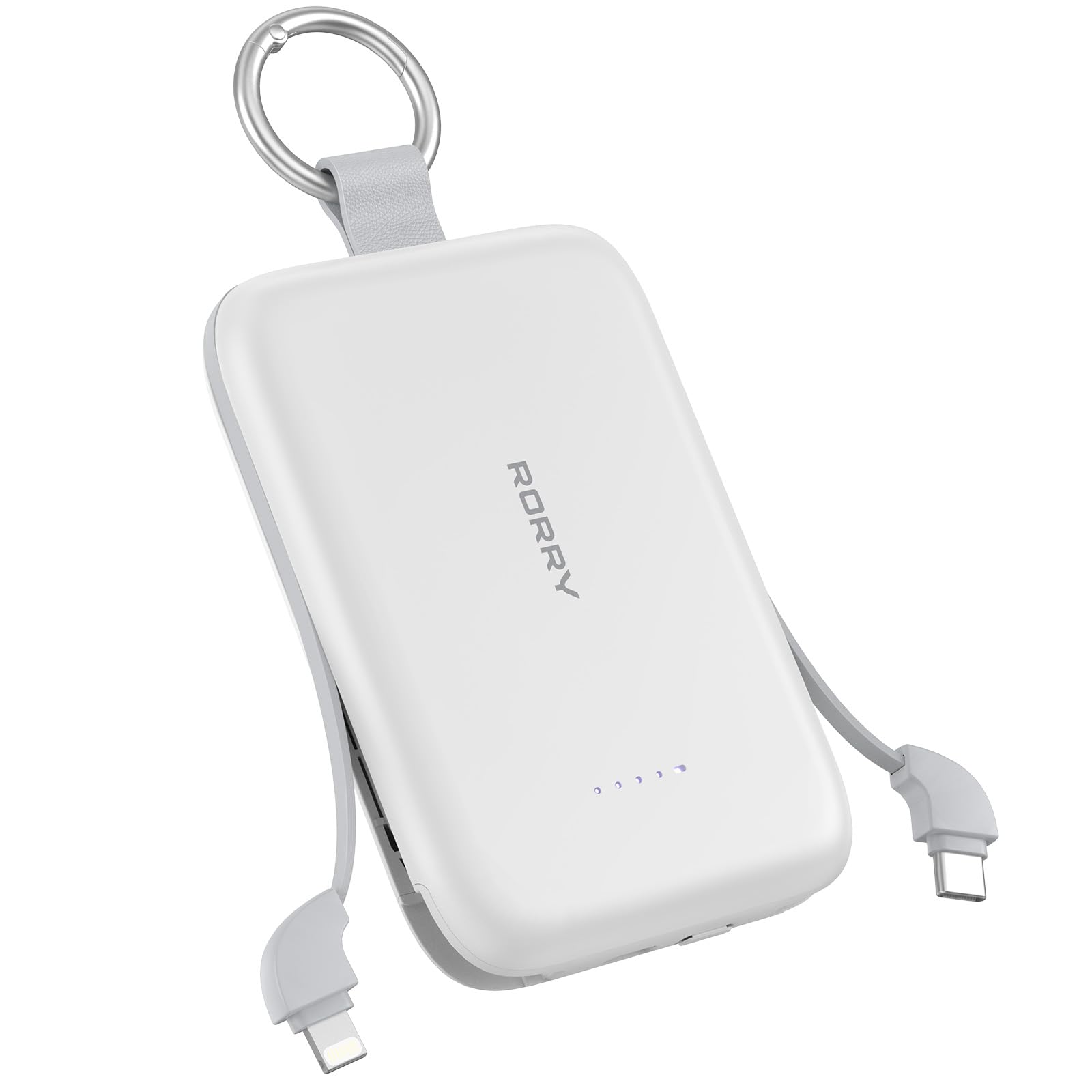 RORRY Portable Charger 10000mAh PD 30W Fast Charging Portable Charger Power Bank with Built-in Cables Travel Keychain Charger