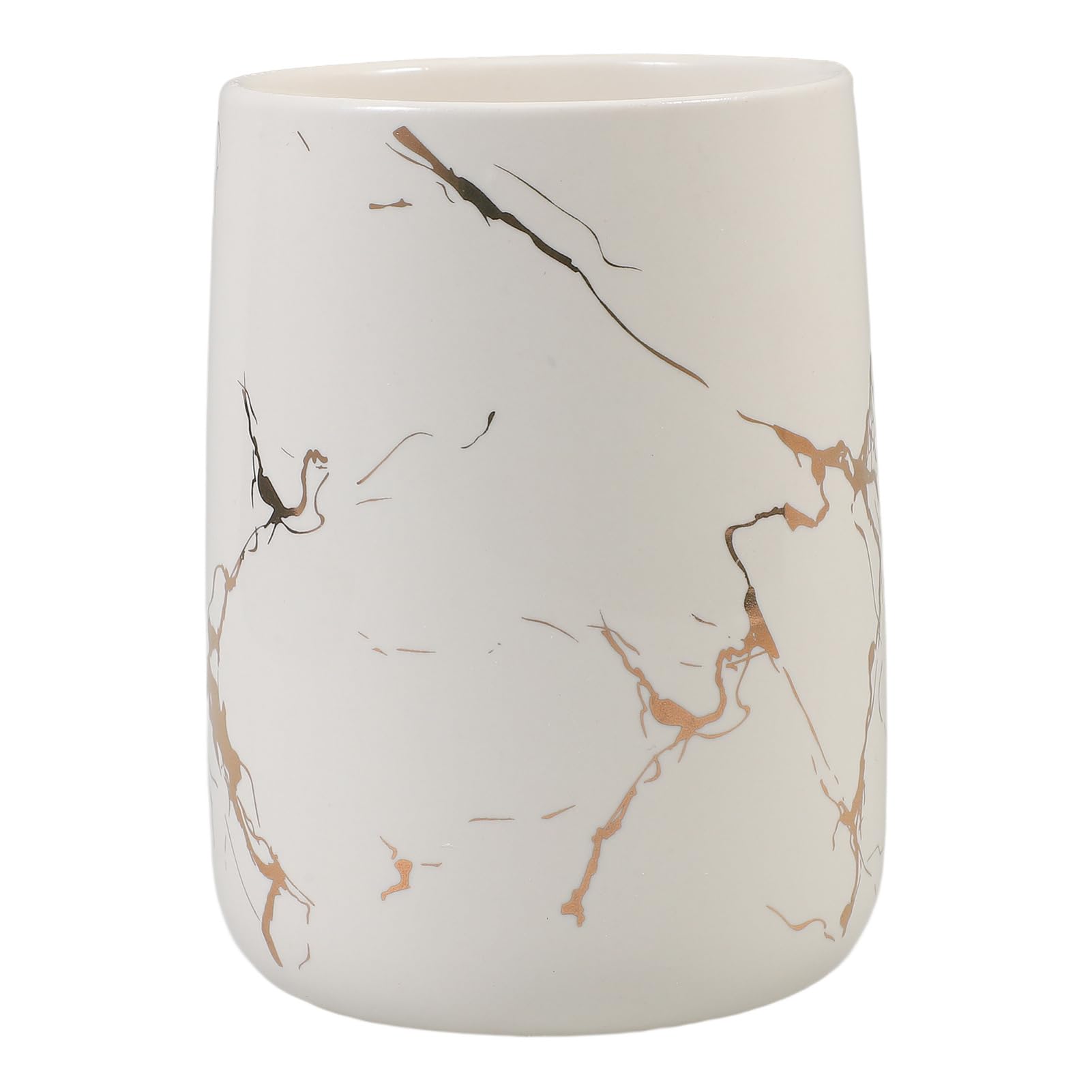 Ciieeo Bicchiere Portasapone in Ceramica Bianco Motivo Marmo, Resistente alla Deformazione, Superficie Liscia, Accessorio Moderno per Bagno e Cucina
