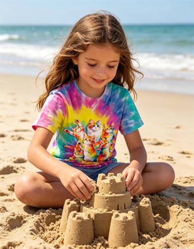 Image of SunFoucs Girls Kids Shirts Size 5-12 Tie Dye Casual Tshirt Short Sleeve Crewneck Tee Top | Short Sleeve Rainbow Tee Top