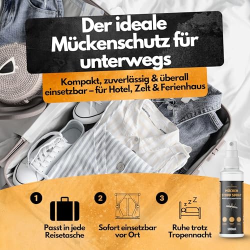 Mücken Stopp Spray – 100 ml – Mückenspray für Wohnung & Oberflächen - Hoch konzentriert – LANGZEITWIRKUNG – Für Innen & Außen – Anti Mückenspray – Mückenabwehr – Mücken bekämpfen – Mückenschutz Spray