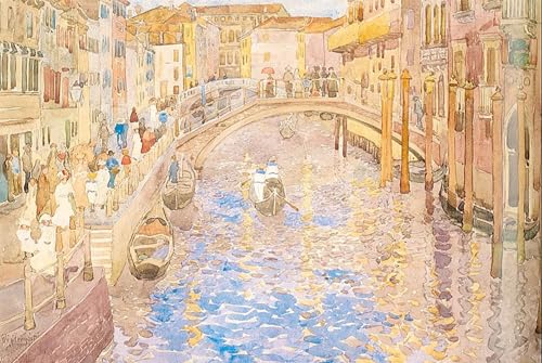 Cuadro pintura al óleo de Maurice Prendergast, escena del canal veneciano, 60x90cm