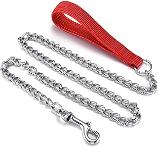 Dog Chain Leads 4ft 1.2m Metal Chain Heavy Duty 4mm Chew Proof Dog Lead for Small Medium Large Dogs Bite Proof Leash, Padded Comfy Handle