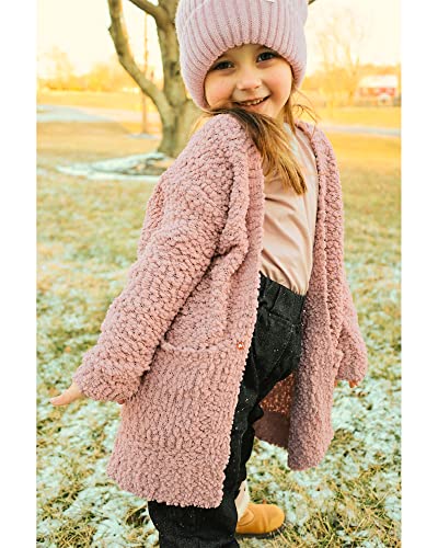 Luvamia Girls Chunky Knit Cardigan Girls Fall Tops Cardigan Coat Open Cardigan For Girls Little Girl Long Sleeve Tops Silver Pink Size Large (8-9 Years) #TOP4