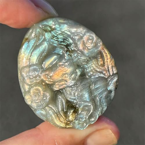 Crâne de Renard en Labradorite Naturelle, Cristal de Quartz sculpté, 1 pièce