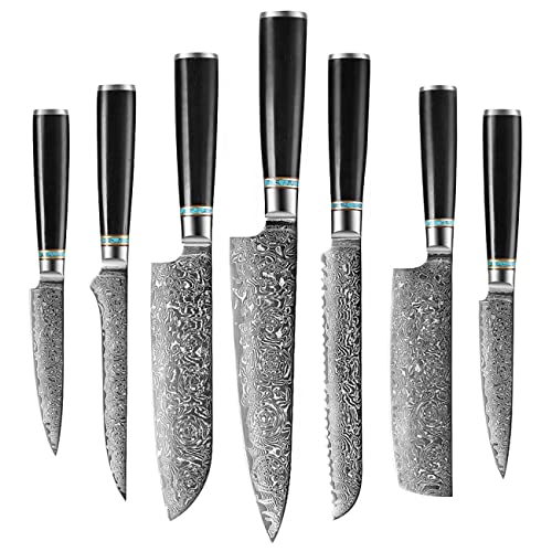 Set Cuchillos Cocina 7 Piezas Acero Damascus