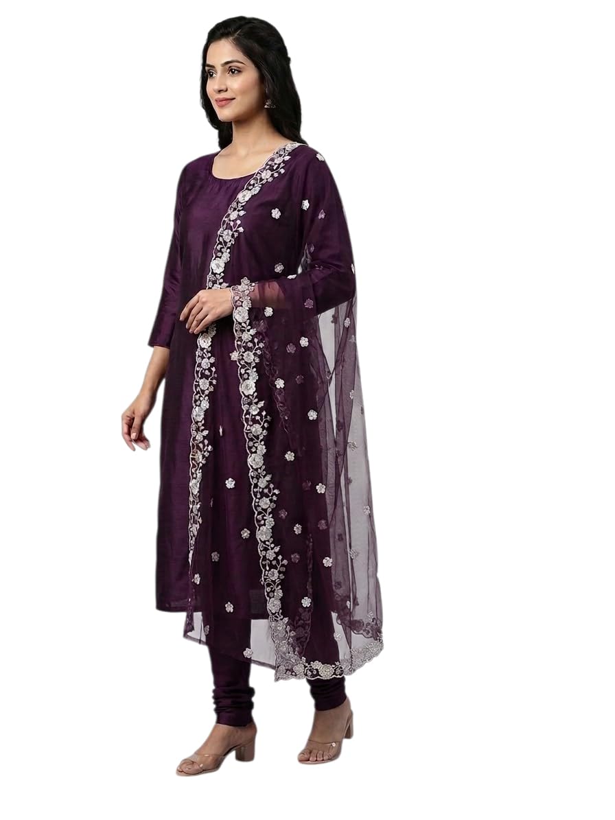 shriliya Dark Maroon Black color white chikenkari embroidery net dupatta stole for top skirt suits kurti indowestern for women and girls 2.25 metre-image-1