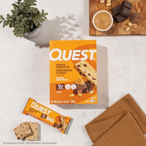 Quest Nutrition Chocolate Peanut Butter Flavored Protein Bar, High Protein, High Fibre, Low Sugar, 20g Protein, Gluten Free, 4ct - 4