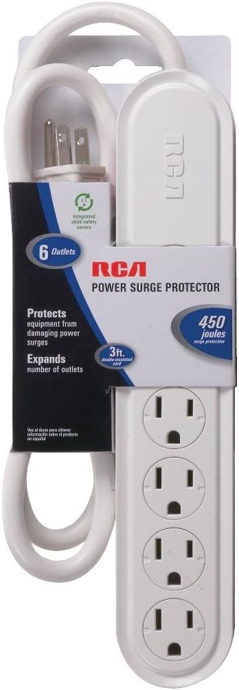 RCA PS26000S 6-Outlet Surge Protector with devices plugged in
