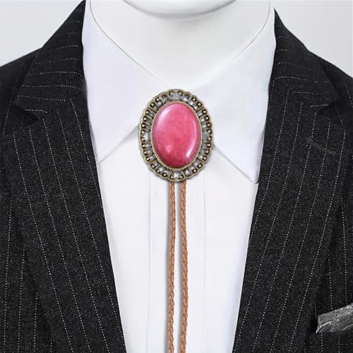 Image of Jeilwiy Bolo Tie for Men Real Stone Westwern Cowboy Ties Silver Bolos Women Leather Necktie Gift for Birthday Christmas