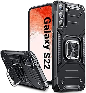 Vakoo Stand-Series Samsung Galaxy S22 Case, Heavy Duty Shockproof Phone Case with Metal Ring Kickstand Cover for Samsung Galaxy S22 5G (6.1-Inch) - Black