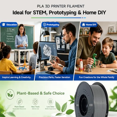 Image of Kingroon PLA 3D Printer Filament, Dimensional Accuracy + /- 0.02 mm, 1 kg Spool(2.2lbs), 1.75 mm，Grey