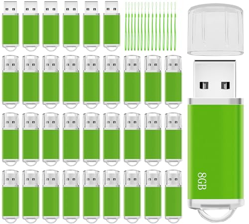 Clés USB 2.0 de 8 Go Lot de 50 en format FAT32 couleur vert avec cordon pratique