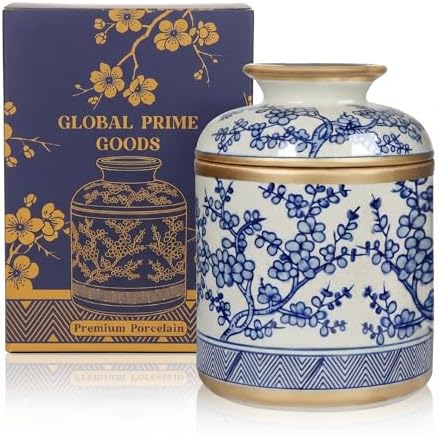Tissue Vessel Round Ceramic with Lid - Handmade Floral Blue and White Chinoiserie Ceramic Tissue Holder for Bathroom – Chinoiserie Decor Accent for Living Room and Bedroom - Blue and White Porcelain image 5