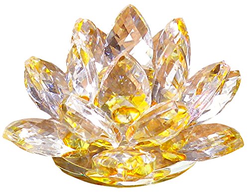 [KKD] クリスタル ガラス 置物 カラフル 蓮の花 インテリア 花 ハス 風水 開運 サンキャッチャー (6cm イエロー)のサムネイル
