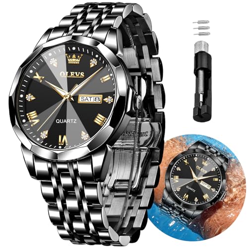 OLEVS Original Men's Diamond Watch Analog Quartz Stainless Steel ...