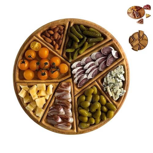 Bandeja de madera con compartimentos de rompecabezas para servir aperitivos sin mezclar 2