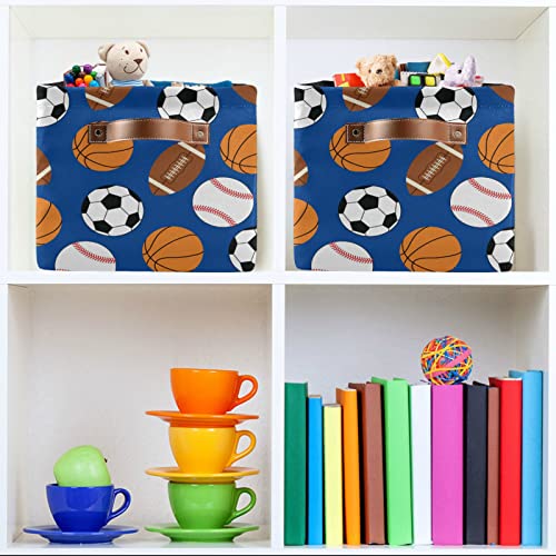 Rectangular Storage Basket Storage Bin - Sports Football Baseball Basketball Soccer Collapsible Storage Box With Leather Handles Organizer For Shelves/Gift Baskets/Toy Organizer/Baby Room Decor #TOP6
