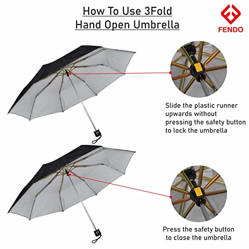Image of Fendo 3 Fold 21.5 Inch Umbrella | Waterproof & Windproof Umbrellas for Men & Women | Portable Travel Umbrella for Daily Travel, Office & Outdoor Use