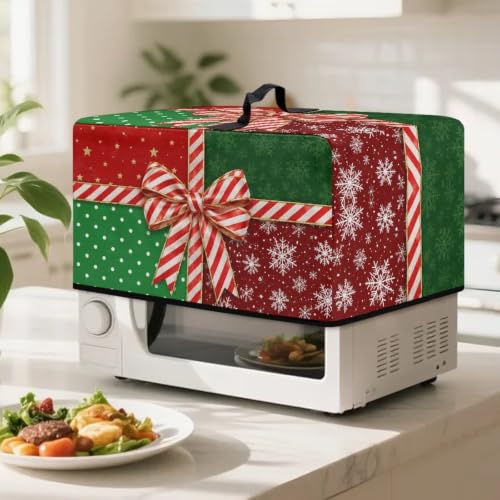 Image of Countertop Oven Cover Christmas Holiday Party Decorative Small Kitchen Appliance Protector for Countertop Decor, S, 18.25 x 14.5 x 11 Inches, Christmas Bow Green Red
