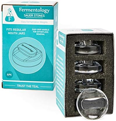 Fermentology Sauer Stone Glass Weights – Pickling and Fermenting Weights - Set of 4 - Regular Mouth Mason Jar Fermentation