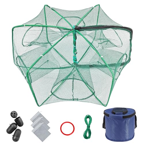 Minnow Trap 24in*10in” with Foldable Fishing Net & Collapsible Fish Bucket - Crab, Crawfish, Shrimp Trap for Freshwater Saltwater Fishing (6-Sided)