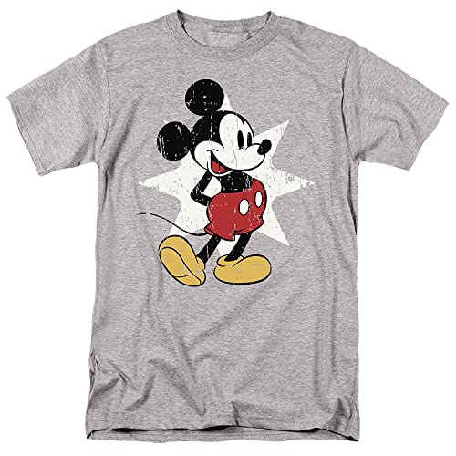 Cotton Soul Disney Mickey Mouse Retro Star Unisex T Shirt, Grey Heather, X-Large