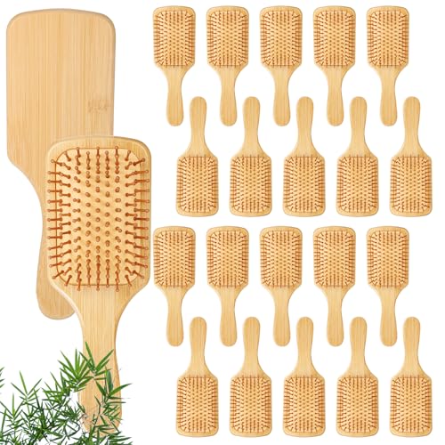 10 Pcs Bamboo Hair Brush Bulk Round-tipped Bamboo Bristles Detangling Brush Paddle Lightweight Massage Anti Static for Women Men and Children Stimulates Scalp for Hair Growth (Large Count 10)