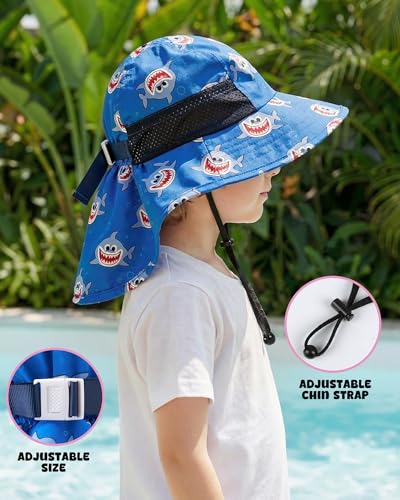 Image of Toddler Baby Sun Hat Kids Summer Beach Essentials Adjustable Beach Hats with Bucket Wide Brim for Boys Girls Age 0-14 Years