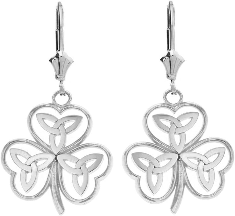 Fine 925 Sterling Silver Irish Shamrock Earrings with Celtic Trinity Knot