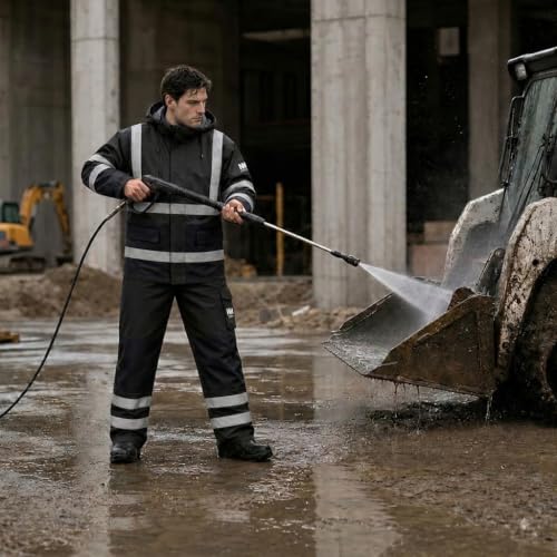 Image of 3-Piece Hi-Vis Rain Suit, Safety Jacket with Hood & Bib Overalls