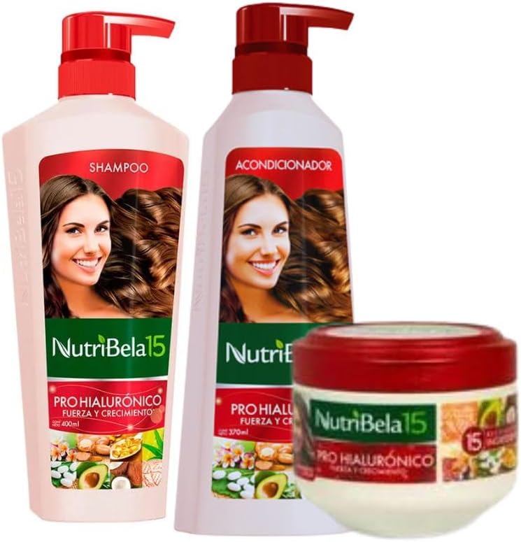 Nutribela 15 Pro Hiauronico Shampoo 400mL + Acondicionador 400mL + Tratamiento 300mL (3 Pack)