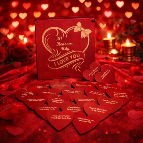 CraftVatika Valentine Day Gift for Girlfriend, 20 Reasons Why I Love You Message Wooden Box Gift for Lover Boyfriend Him Her, Anniversary Wedding Gift for Wife Husband, Promise Day Gift for Man Woman