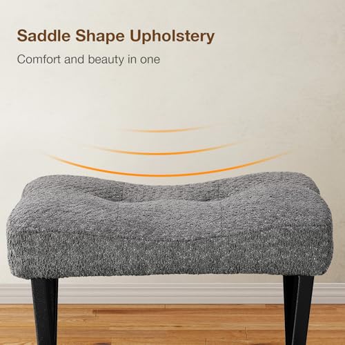Image of Memobarco 18-Inch Vanity Stool Chair, Vanity Bench with Metal X-Legs, Ottoman Accent Stool with Breathable and Soft Boucle Fabric Saddle Seat, Grey