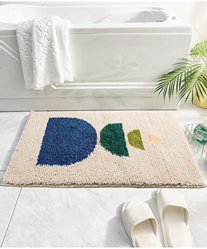 Tapetes de baño bohemios, antideslizantes, abstractos, de microfibra, lindos, color negro, lavable para tubo, lavabo, inodoro (beige, amanecer, 20 x 32 pulgadas) 2