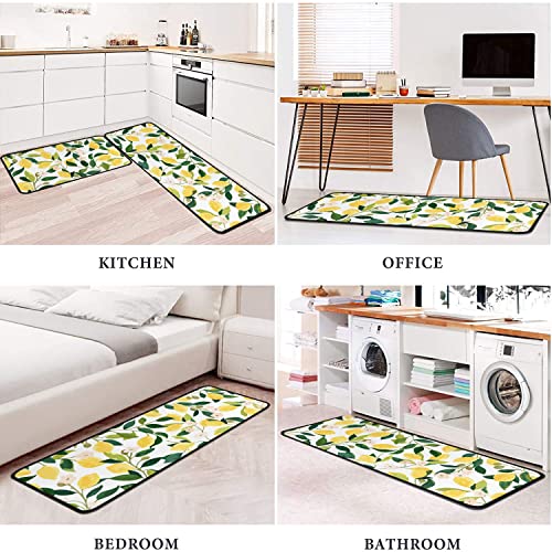 Faptoena Lemon Kitchen Rugs And Mats Set Of 2,Spring Summer Kitchen Decoration Rubber Backing Non-Slip Absorbent Kitchen Mats For Sink,Waterproof Runner Rug For Laundry Room,17X30+17X48Inch #TOP5