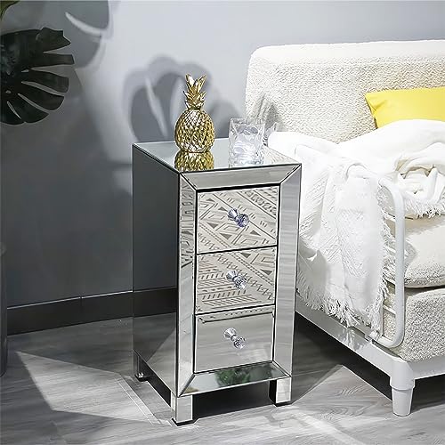 Table de chevet miroir petite table d'appoint moderne 3 tiroirs chambre