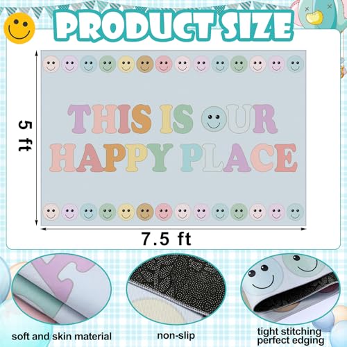 Image of Drydiet 5 x 7.5 ft School Style Pastel Rainbow This is Our Happy Place Educational Area Rug for Student Large Multicolor Classroom Blanket Pastel Play Carpet for Teaching Playroom