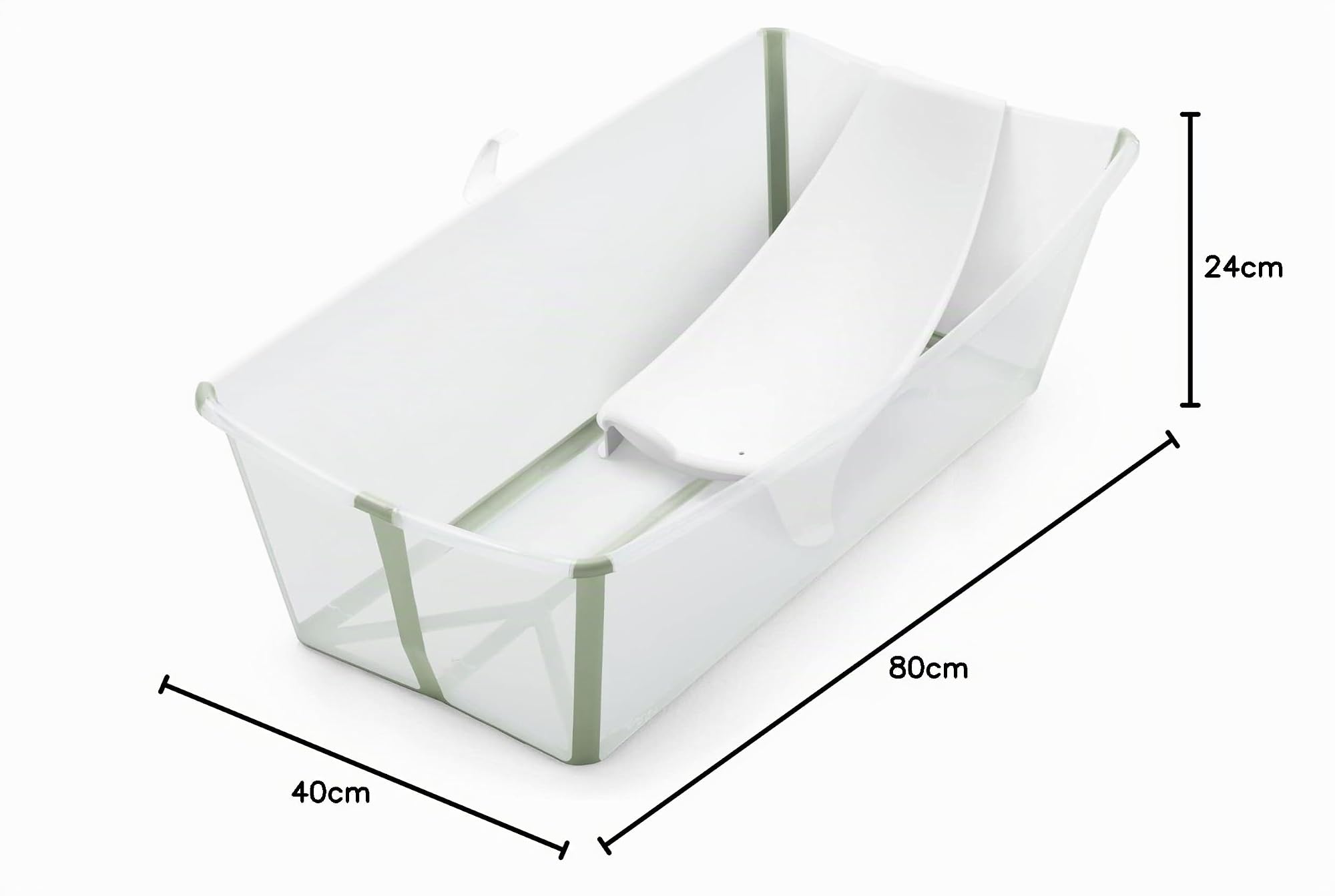 Stokke Flexi Bath XL (verde trasparente) con supporto neonato, durevole e facile da riporre, ideale per bambini da 0 a 6 anni