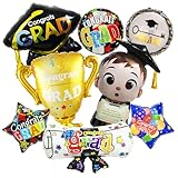 8 Pcs Graduation Balloons Class of 2026 Congrats Grad Foil Balloons Kindergarten Preschool Grad Cap Bear Diploma Trophy Mylar Balloon 2026 Graduation Party Decorations Supplies