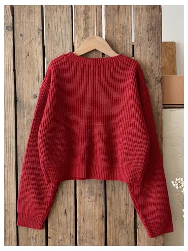 Image of BEAUDRM Girl's Cute Bow Sweater Crew Neck Long Sleeve Drop Shoulder Loose Pullover Tops