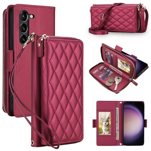 Étui portefeuille Galaxy S23 rouge vin béquille intégrée et 8 fentes cartes