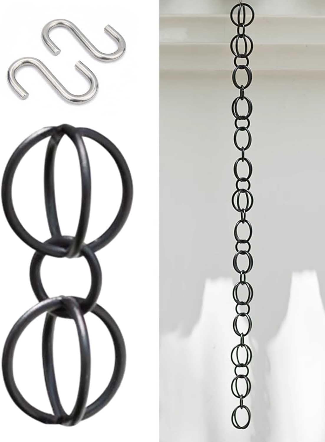 Decorative Rain Chains Waterfall, Rain Chains Ring Rain Guide Chain, Adjustable Rain Gutter Chain with 2 Hooks, Home Yard Gazebo Downspout Decoration, Water Collector Rain Chimes (4m/13ft)
