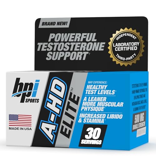 BPI Sports A-HD Elite – Men’s Powerful Testosterone Booster for Stamina, Strength, Sexual Support – Supports Muscle, Libido & Metabolism – Natural Testosterone Supplement – 30 Servings – 500mg