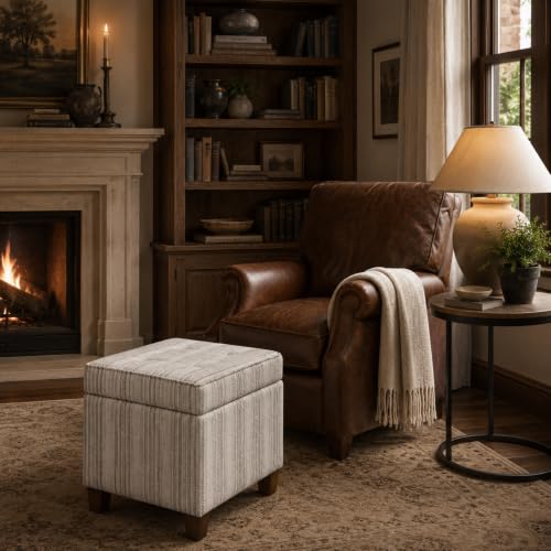 Image of HomePop 18 inch Square Tufted Storage Ottoman - Gray Striped Pattern