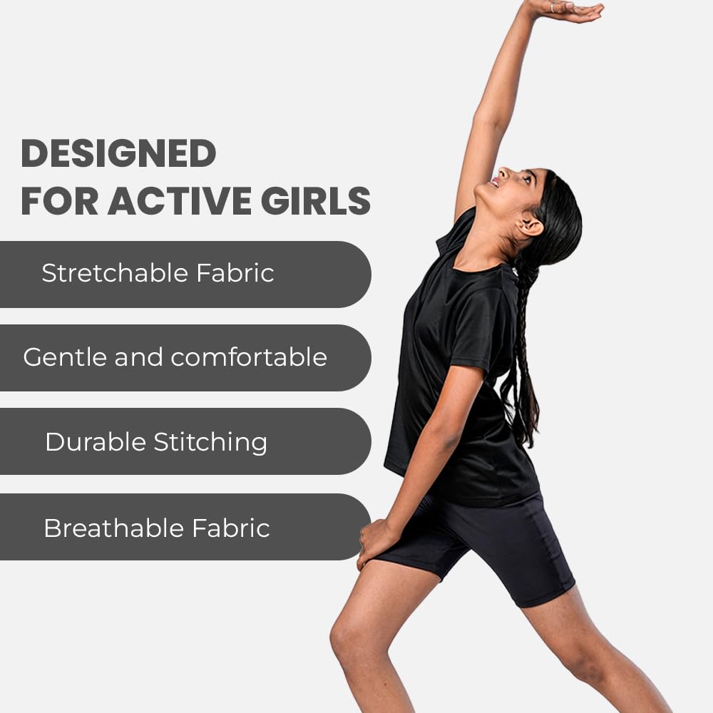 UMILDO Girl's Active Sports Wear Solid Short Sleeve Running Workout Tshirts Athletic Tops Lightweight Quick Dry Training Yoga Round Neck Tshirt_GT16 Black 2