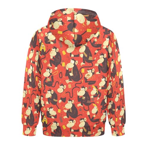 KLL Monkey Red Boys And Girls Sweatshirts Sweater Crewneck Hooded Pullover Hoodies Kangaroo Pocket2